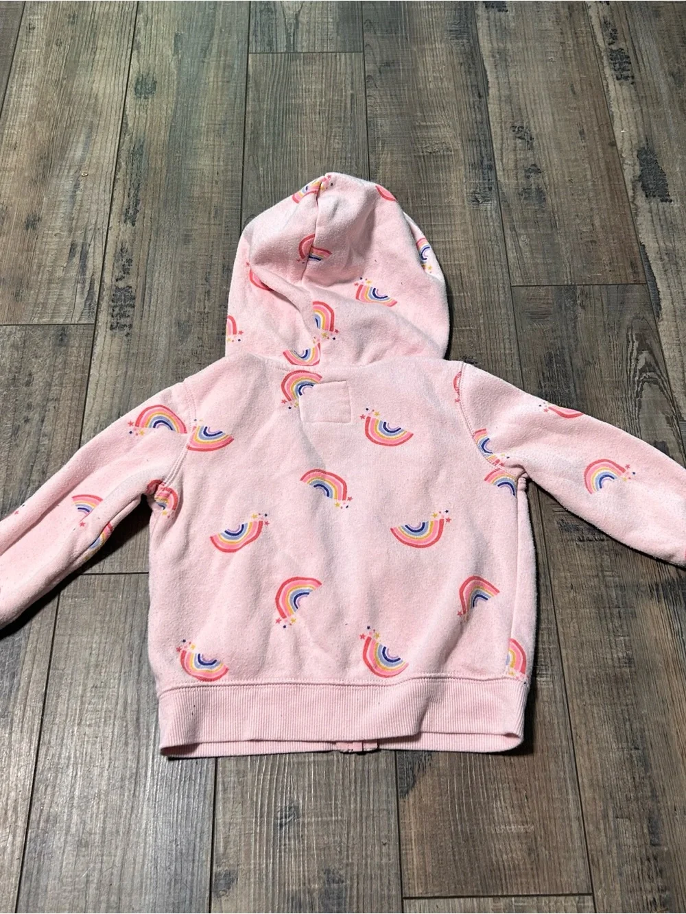 Oshkosh B’gosh Girls Hooded Fleece Lined Jacket Pink With Rainbows Size 18 M